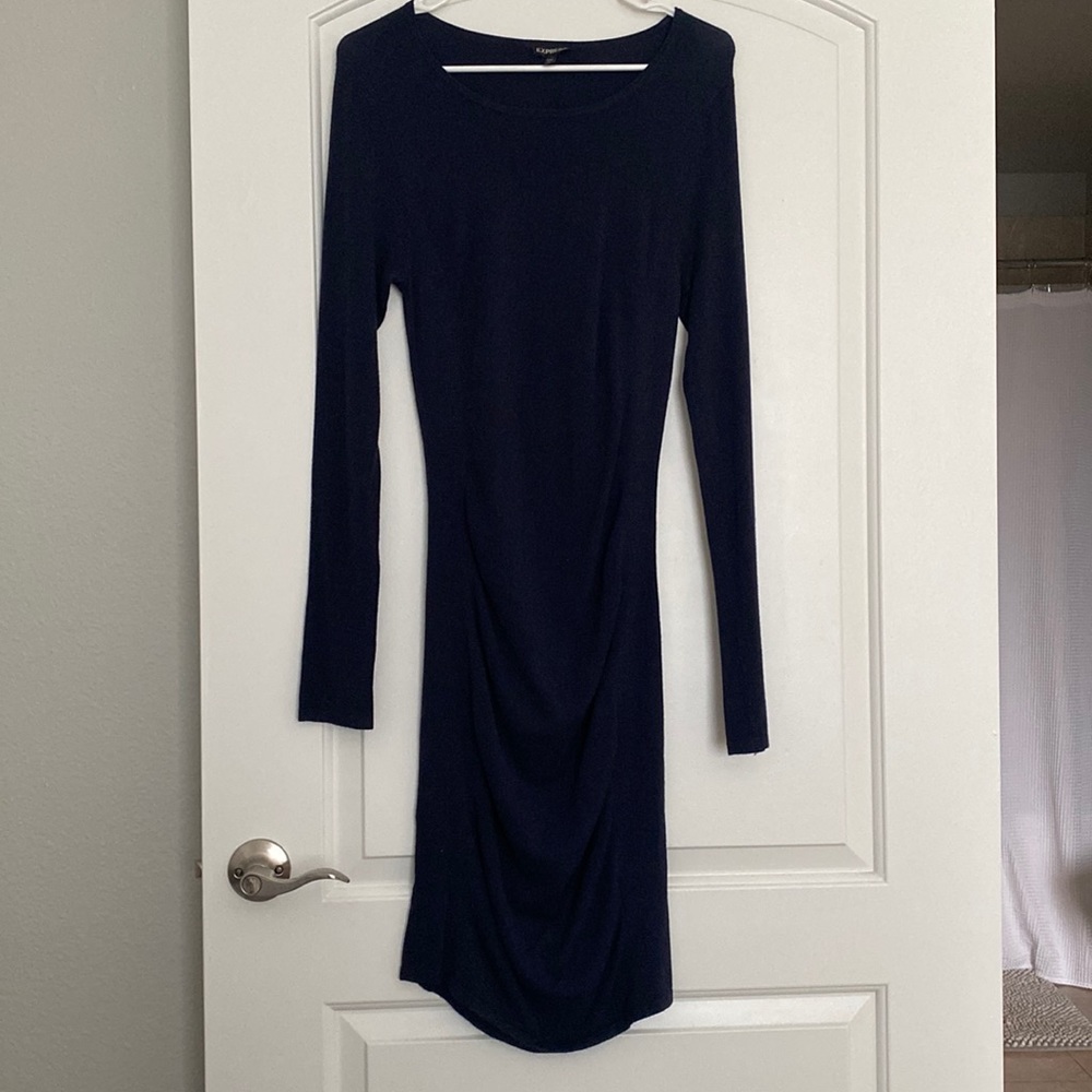 NAVY BLUE KNIT SWEATER DRESS
